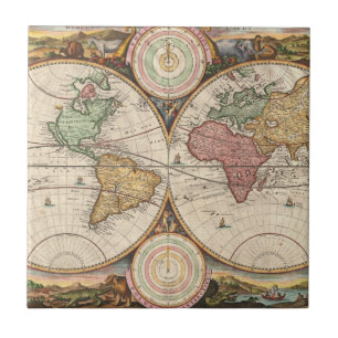Azulejo Mapa del Mundo Antiguo en dos hemisferios  