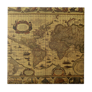 Azulejo Mapa del mundo antiguo viejo