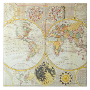 Azulejo Mapa del mundo doble del hemisferio