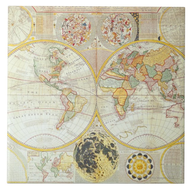 Azulejo Mapa del mundo doble del hemisferio (Frente)