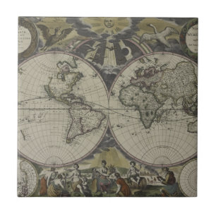 Azulejo Mapa del mundo doble el 1672 del hemisferio