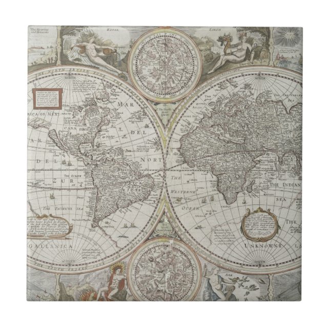 Azulejo Mapa del mundo el | 1676 (Frente)