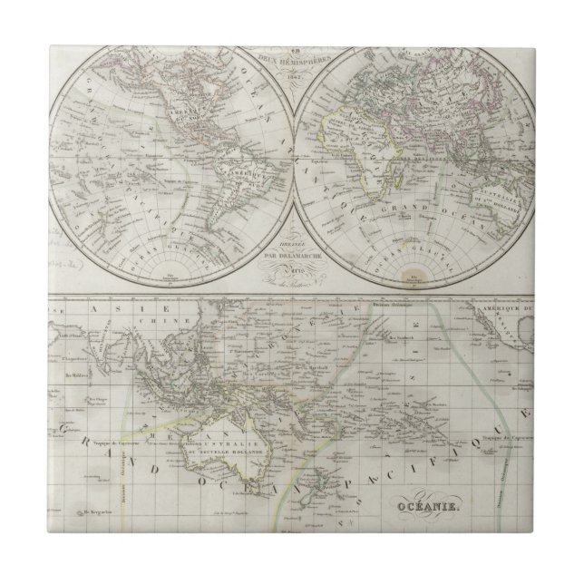 Azulejo Mapa del mundo en dos hemisferios (Frente)