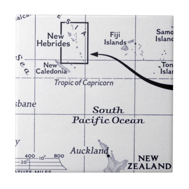 Azulejo Mapa del océano de South Pacific (Frente)