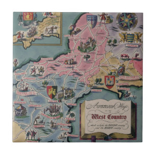 Azulejo Mapa del país del oeste, Inglaterra de Dunlop