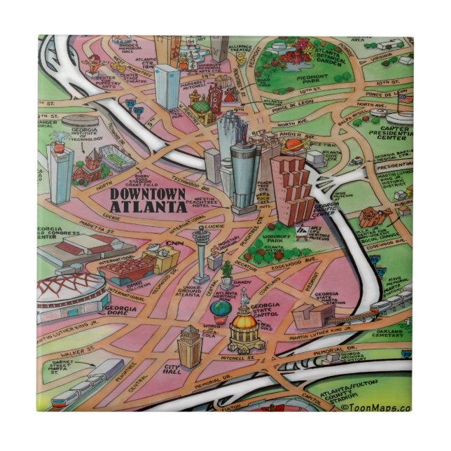 Azulejo Mapa del Personalizado del centro de Atlanta Georg (Frente)