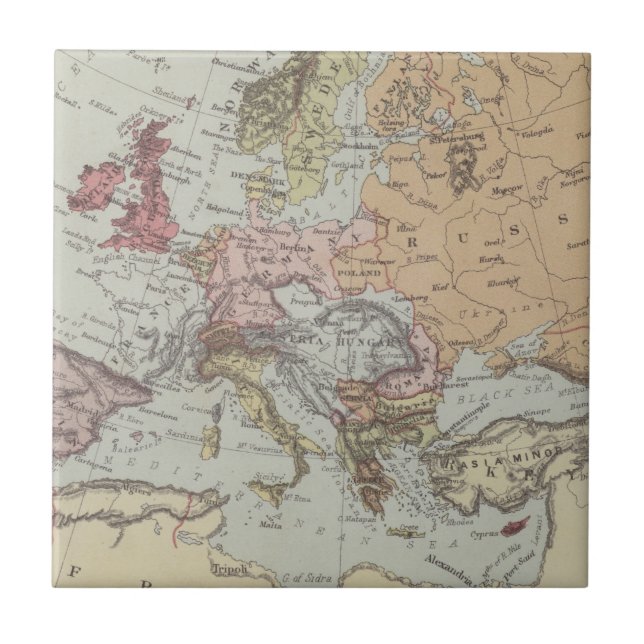 Azulejo Mapa del vintage de Europa (Frente)