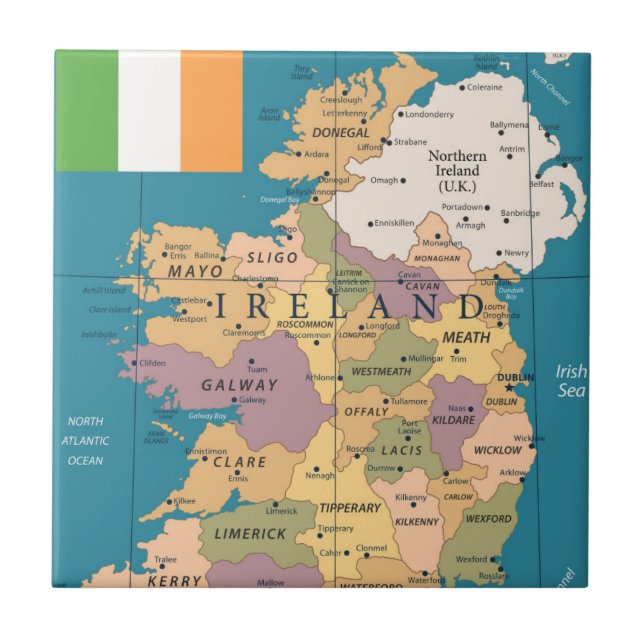 Azulejo Mapa del vintage de Irlanda (Frente)