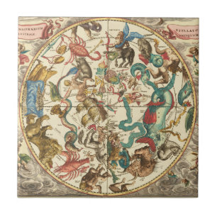 Azulejo Mapa Estelar del Hemisferio Sur de 1660 Vintage