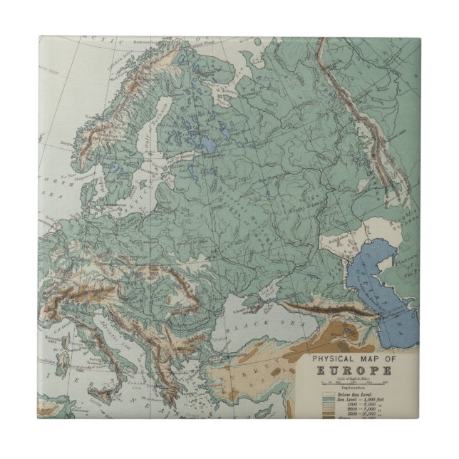 Azulejo Mapa físico de Europa (Frente)