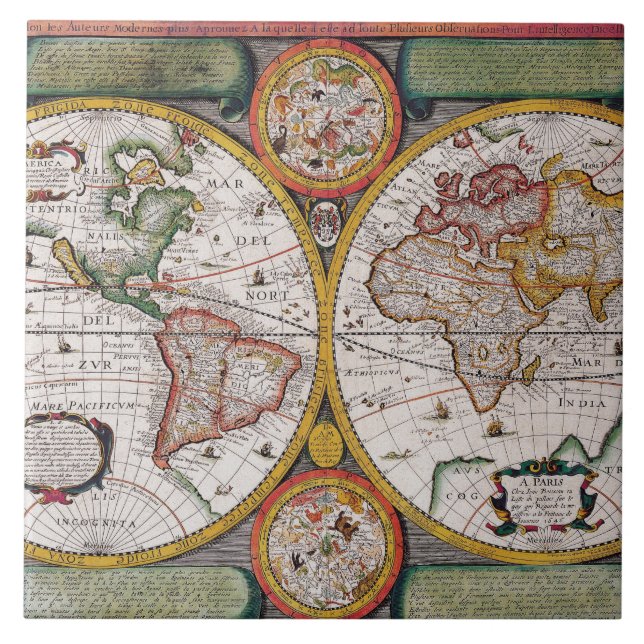Azulejo Mapa francés antiguo del mundo (Frente)