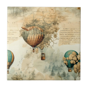 Azulejo Mapa Globo de Globo Aerostático Sepia Steampunk