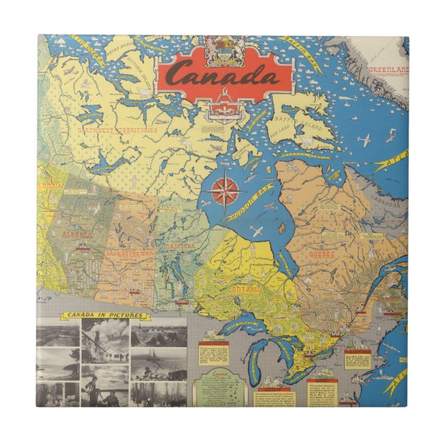 Azulejo Mapa ilustrado de Canadá - señales (Frente)