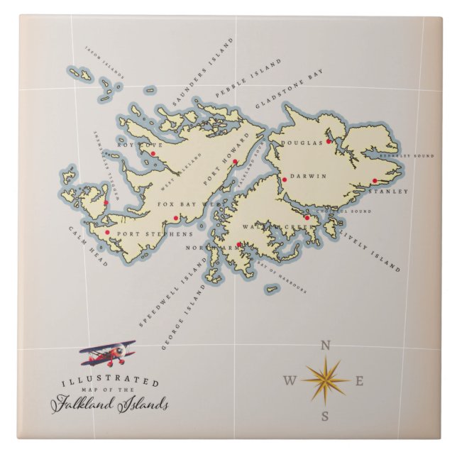 Azulejo Mapa ilustrado de las Islas Falkland. (Frente)