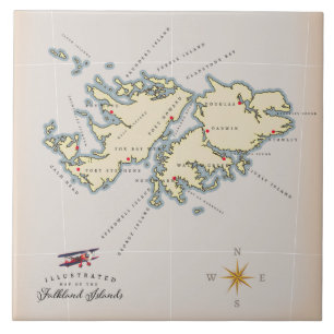 Azulejo Mapa ilustrado de las Islas Malvinas.