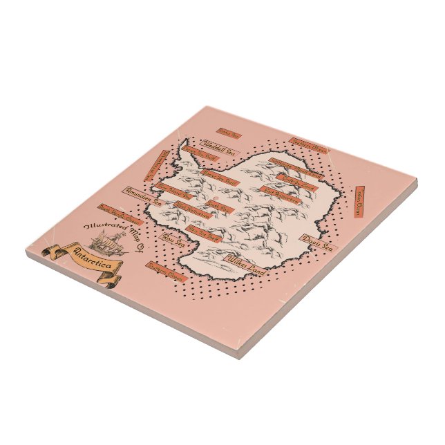 Azulejo Mapa ilustrado de viajes Antártida (Lado)