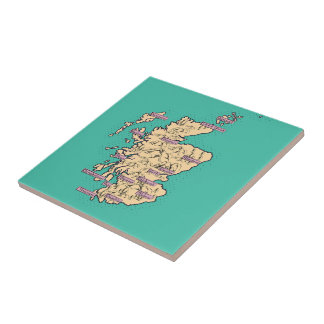 Azulejo Mapa ilustrado de viajes de Escocia (versión Verde