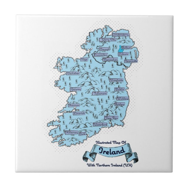 Azulejo Mapa ilustrado de viajes de Irlanda (Frente)