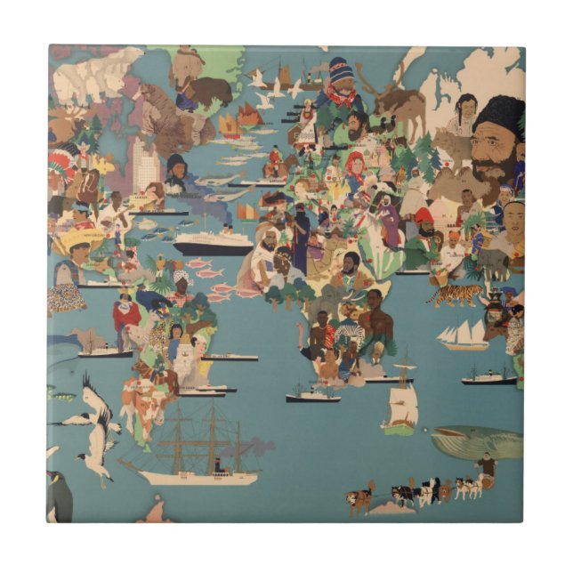 Azulejo Mapa ilustrado del mundo (Frente)