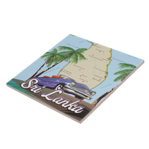 Azulejo Mapa ilustrado detallado de Sri Lanka