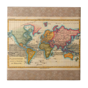 Azulejo Mapa Mundial 1780 Planisferio Antiguo de Bonne 