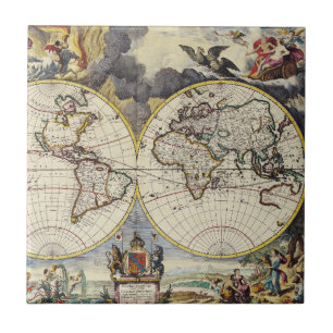 Azulejo Mapa Mundial Antiguo con los Cuatro Elementos Mito