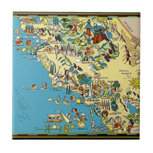 Azulejo Mapa pictórico vintage del sur de California