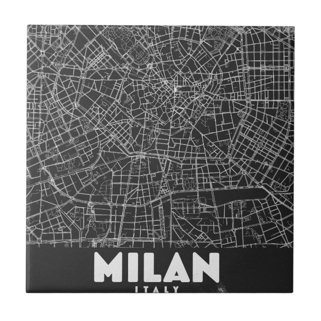 Azulejo Mapa Retro de Milán Italia (Frente)