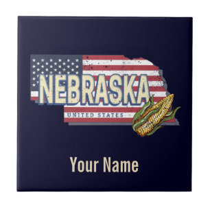 Azulejo Mapa Retro del Estado de Nebraska Estados Unidos V