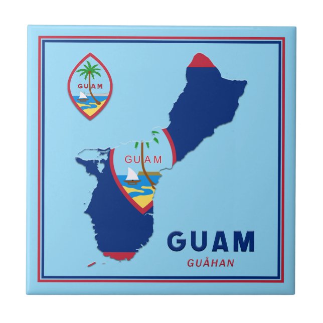 Azulejo Mapa y sello de la bandera de Guam (Frente)