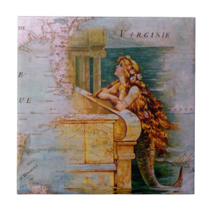 Azulejo Mapa y sirena náuticos antiguos