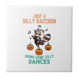 Azulejo Mapache Bailando Fiesta de Calabaza de Halloween