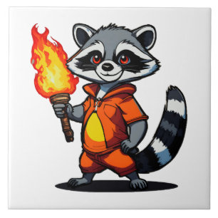 Azulejo Mapache con antorcha