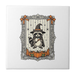 Azulejo Mapache De Halloween Bruja Calabaza Vintage Bonito