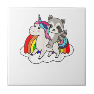 Azulejo Mapache En Animales De Arcoíris De Unicornio Unico