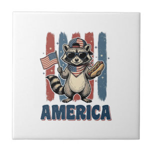 Azulejo Mapache Patriótico América Diseño de Camiseta Vint