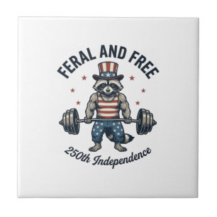 Azulejo Mapache Patriótico Feral y Libre de Levantamiento