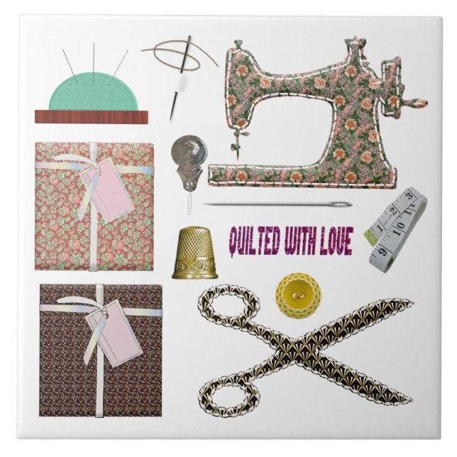 Azulejo Máquina de coser con tema (Frente)