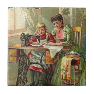Azulejo Máquina de coser "La primera lección" cosecha