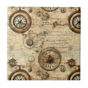 Azulejo Maquinaria Victoriana Steampunk Sepia Marrón