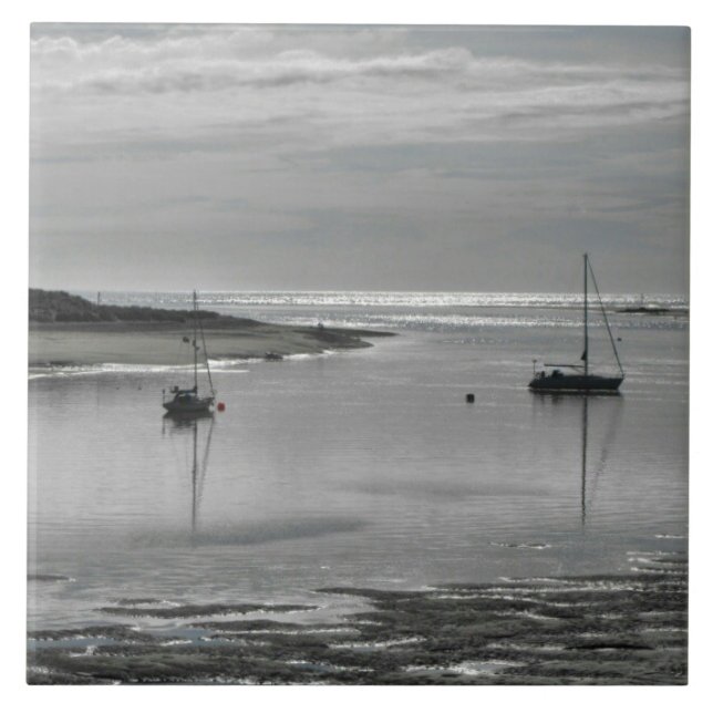 Azulejo Mar gris y veleros mosaicos cerámicos (Frente)