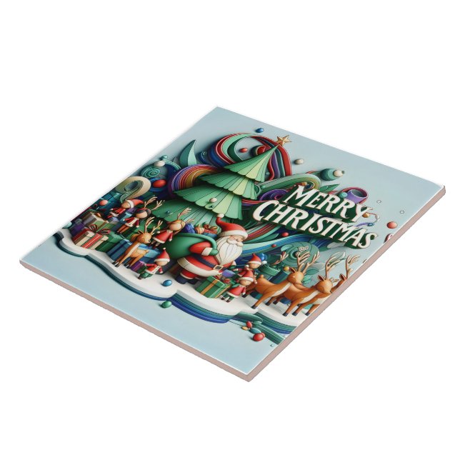 Azulejo Maravilloso invierno con Santa y renos (Lado)