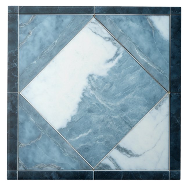 Azulejo Marble Azul Blanco Cerámica Tile Elegante Interior (Frente)