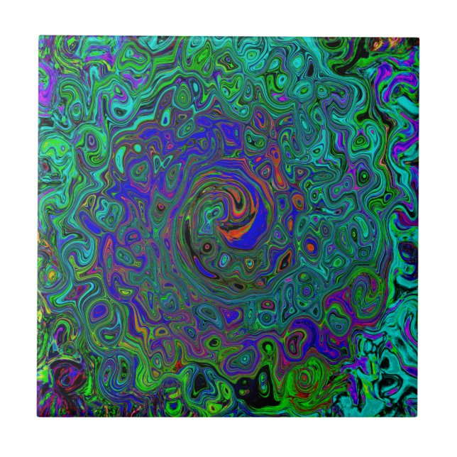 Azulejo Marble azul y acuamarina Resumen Swirte retro (Frente)