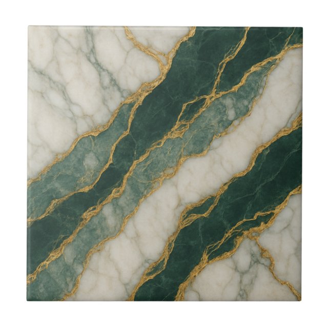 Azulejo Marble blanco verde de lujo con venas de oro (Frente)