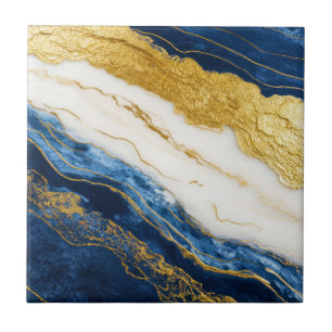 Azulejo Marble de hojas de oro y azul de la marina de lujo
