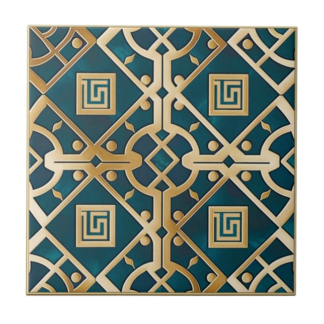 Azulejo Marble de lujo Art Deco Llave Griega Key Sea Green (Frente)