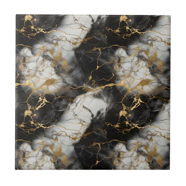 Azulejo Marble de lujo blanco, dorado y negro elegante (Frente)