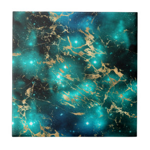 Azulejo Marble espacial negro verde estrellada noche dorad