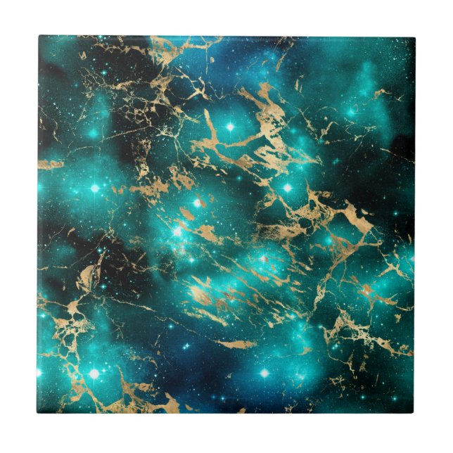 Azulejo Marble espacial negro verde estrellada noche dorad (Frente)